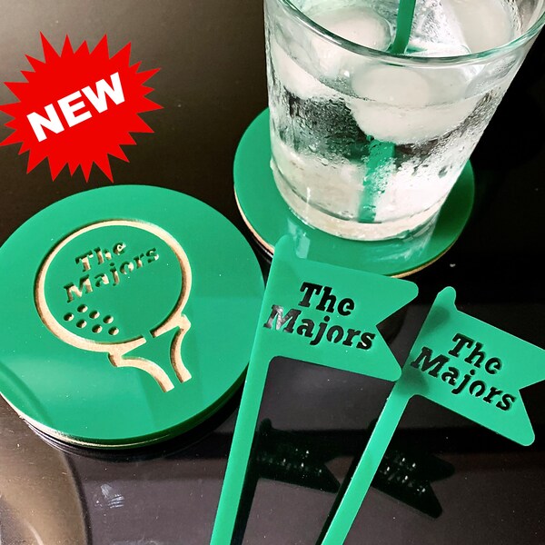 Golf's Majors Drink Stirrers (Swizzle Sticks) And Coasters, The Masters, US Open, PGA, The Open Championship Great For Masters Week Parties