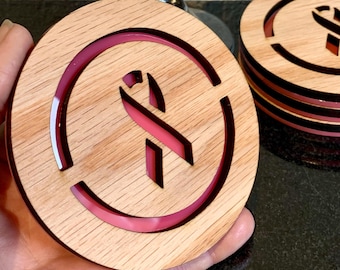 Play For Pink Wood Crafted Coaster Set - Breast Cancer Awareness Gift
