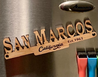 San Marcos California Fridge Magnet: Oak Plywood Souvenir Gift