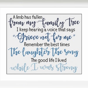 Memorial Cross Stitch Pattern – Sympathy Poem, Family Tree Remembrance (PDF Pattern)