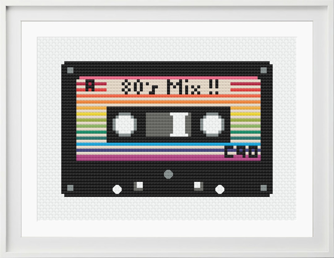 Rainbow 80s Retro Cassette Mix Tape Dance Party 80s Music Cross Stitch