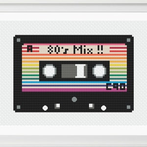 Rainbow 80s Retro Cassette Mix Tape - Dance Party - 80s Music - Cross Stitch Pattern - PDF Pattern Only