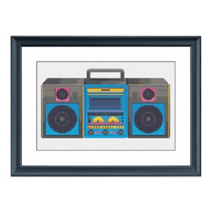 Retro 80s Boombox Cross Stitch Pattern (PDF Pattern)