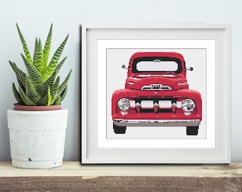 Classic Red Truck Cross Stitch Pattern - Pattern Only