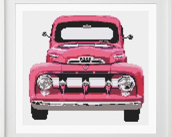 Padrão clássico de ponto cruz de caminhão rosa - somente padrão