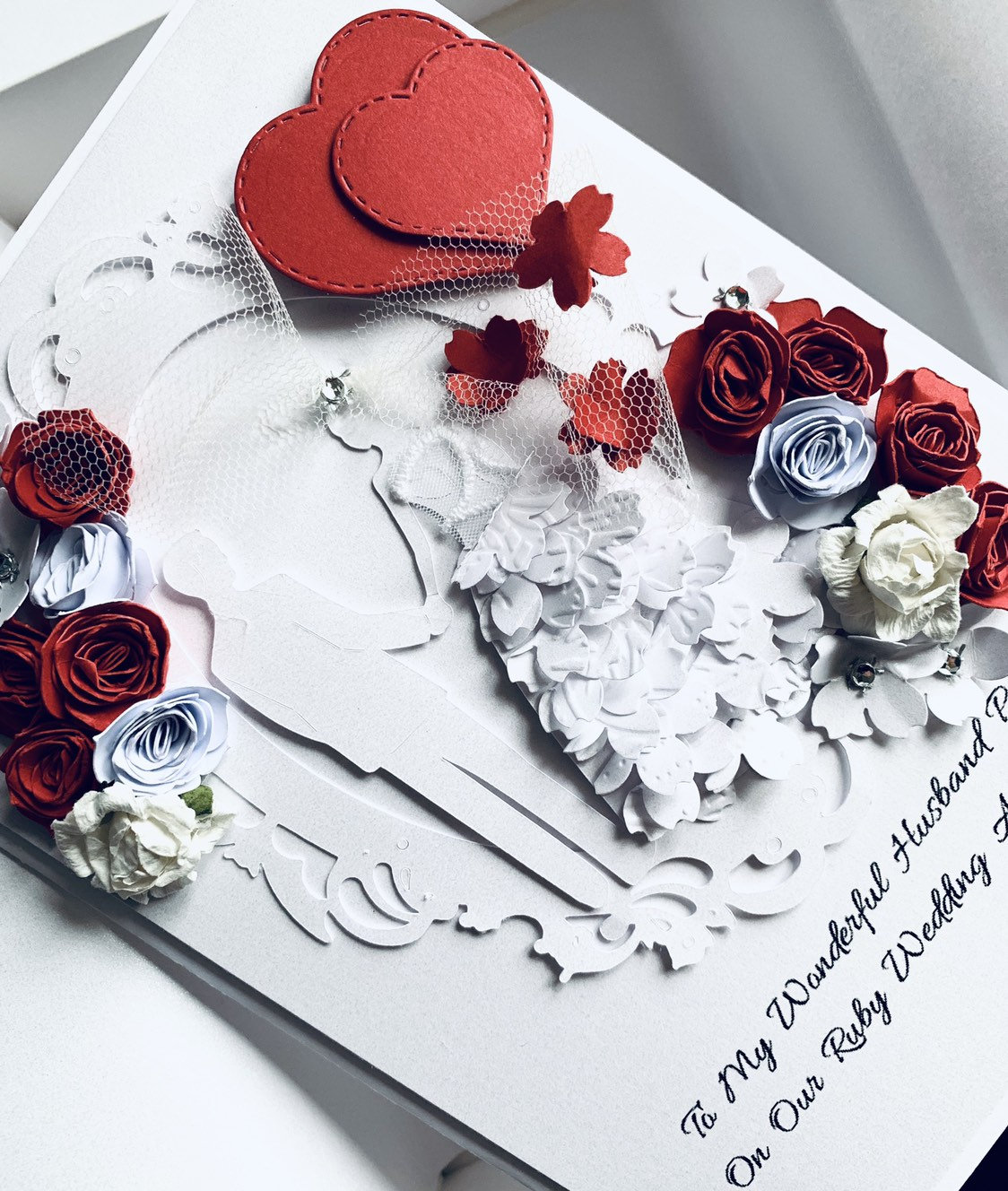 Handmade Ruby Wedding Anniversary Card for Wife Husband Mum Dad 3D Gift ...