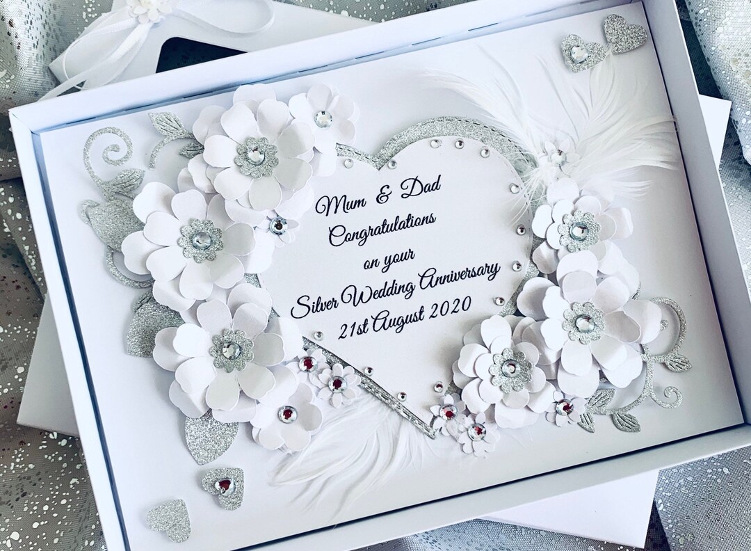 Luxury Handmade Personalised Silver 25th Wedding Anniversary Card ...