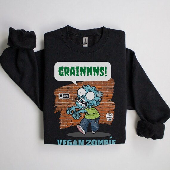 Camisa zombie divertida, sudadera unisex zombie vegana, Halloween
