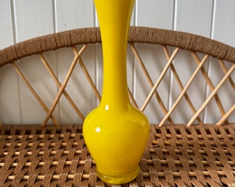 Vintage Yellow Glass Vase | White Cased Coloured Glass Vase
