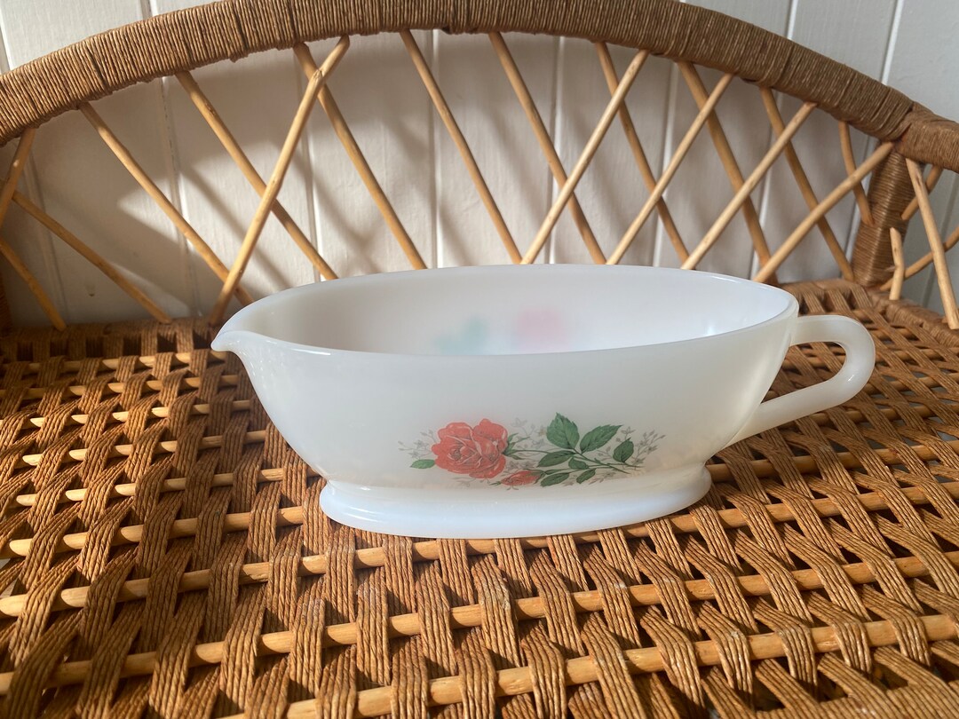 Vintage Milk Glass Arcopal France Gravy Boat Floral Decor Etsy