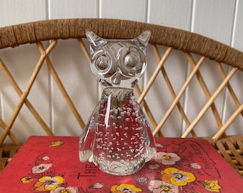 Vintage Art Glass Owl | Solid Glass Owl Figurine | Bubble Glass | Glass Animal Figurine | Glass Decor