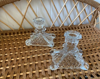 Vintage Cut Glass Candlestick Holders x2 | Candle Holder | Vintage Glass