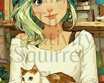 VORBESTELLUNG SQUARE - Diamond Art Kit - Lizensiertes Kunstwerk - Cat Girl - 66.04x120.14 cm