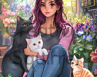 PREORDINA - SQUARE - Diamond Art Kit - Opera d'arte con licenza - Here Kitty - 71,12 x 94,23 cm
