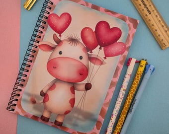 Handmade Spiral Bound Notebook - I Love Moo - A5, 14.8 x 21 cm, 5.8 x 8.3 in
