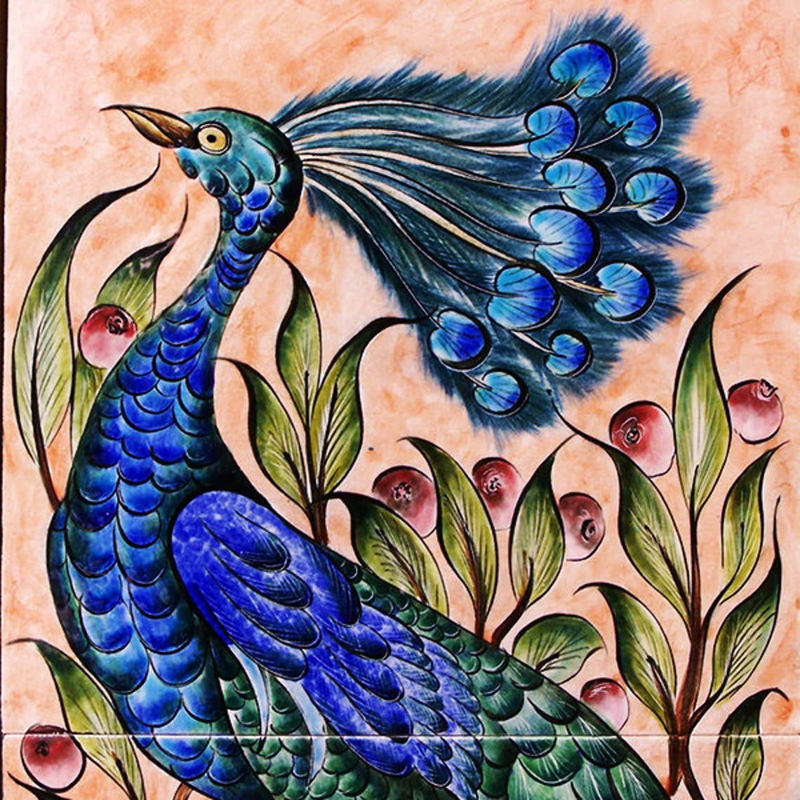 Peacock Tile Wall Painting 100 Handmade Hand Painted Etsy