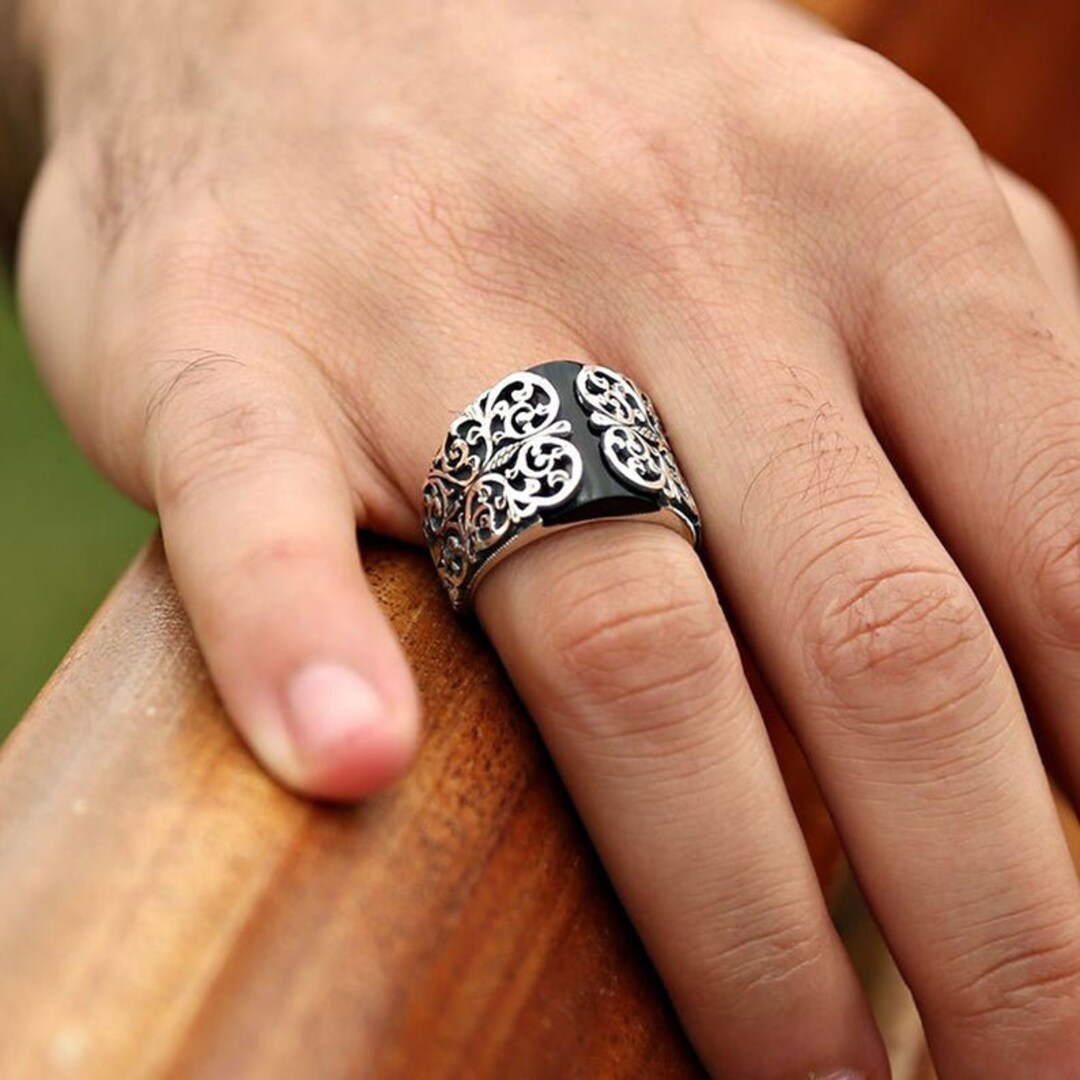 Onyx Ring 100% Hand Carved Ring 925 Sterling Silver Silver Etsy 日本