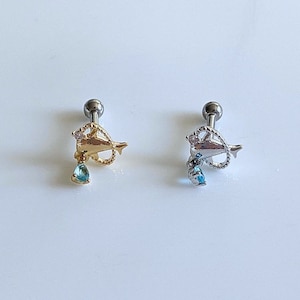 Delfin Gold und Silber Farbe Himmelblau Baumeln Ohr Knorpel, Helix, Ohrläppchen Ohrringe, Sommer Ozean 16g Schraubrücken Barbell Piercing