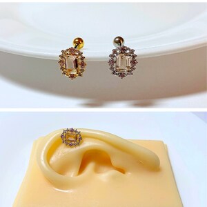 Square Shape Gold and Silver Color Ear Cartilage, Conch, and Earlobe Piercing, 16g Screw Back Barbell Earring