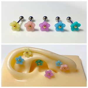 Große Daisy Pink, Gelb, Blau, Pfirsich, Grün, Gelb Blume Ohrknorpel, Helix, Ohrläppchen 16g Barbell Bolzen Ohrring