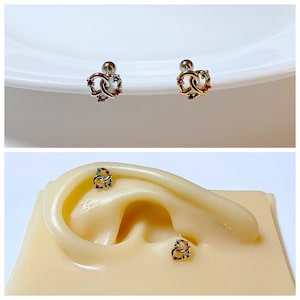 16 g pretzel forma oro y plata color oreja cartílago, caracola, tragus, earlobe piercing tornillo de espalda barbell pendiente