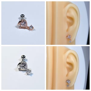 16g Silver and Rose Gold Color Moon Heart Shaped Ear Cartilage Screw Back, Conch, Helix, and Earlobe Barbell Piercing, Screw Back Earring