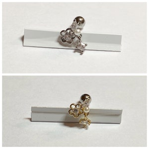 16G Gold and Silver Color Mini Flower Dangle Cubic Zirconia Drop Ear Cartilage, Tragus, Conch earring, Screw Back Barbell Piercing