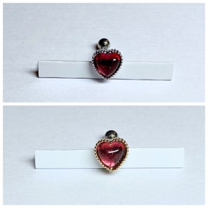 Pendiente para cartílago de oreja de 16 g, pendiente para trago, piercing en forma de corazón de color rojo, piercing con rosca en la parte posterior de color plateado y dorado