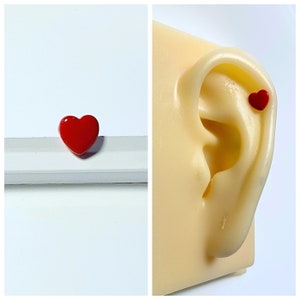 16g Red Color Heart Shape Ear Cartilage, Helix, Conch, Earlobe Screw Back Barbell  Earring