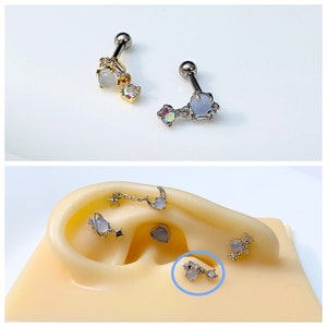 Round Sky Blue Dangle AB Cubic Zirconia Screw Back Piercing, 16g Ear Cartilage, Helix, Tragus, Earlobe Earring