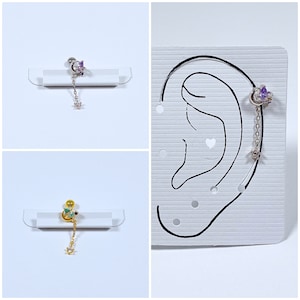 16g Small Moon Planet Dangle Crystal CZ Silver and Gold Color Ear Cartilage, Helix, Earlobe Stud Screw Back Earring