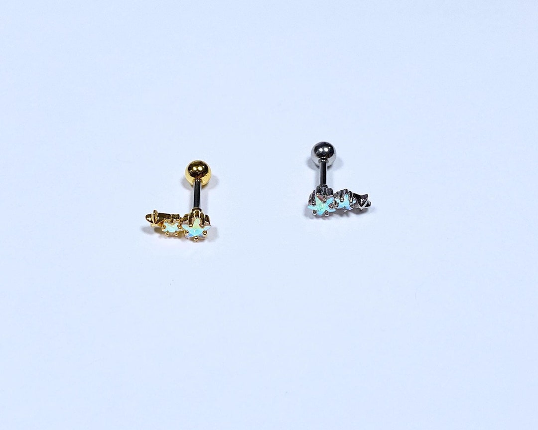 16g Triple Star AB Cubic Zirconia Gold and Silver Color Ear Cartilage ...