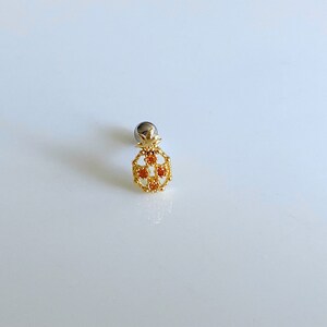 Pineapple Orange Cubic Zirconia Ear Cartilage, Helix, Conch, Tragus, Earlobe Earring, 16g Dainty Fruit Screw Back Barbell Piercing image 4