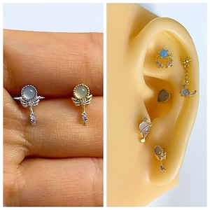 Sky Blue Round Angel Wings Magic Stick Shape Silver and Gold Color Ear Cartilage, Helix, Earlobe Earring, 16g Screw Back Barbell Piercing