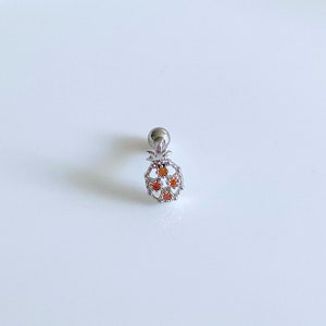 Pineapple Orange Cubic Zirconia Ear Cartilage, Helix, Conch, Tragus, Earlobe Earring, 16g Dainty Fruit Screw Back Barbell Piercing image 3