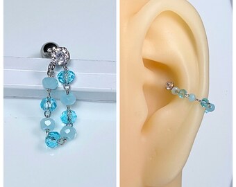 Blue Turquoise Surgical Steel Lobe Conch Cartilage Helix Hoops 16 gauge 16g Blue Turquoise Surgical Steel Lobe Conch Cartilage Helix Hoops 16 gauge 16g