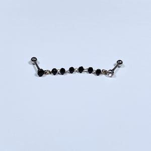 16g Black and Crystal CZ Black Beads Chain Two Barbell Ear Cartilage, Helix, Earlobe Screw Back Stud Earrings