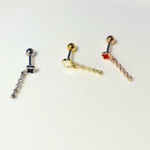 Color Clover Dangle Silver, Gold, Rose Gold Color Ear Cartilage, Helix, Earlobe 16g Screw Back Stud Barbell Earring