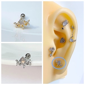 Sky Blue Pastel Round Shape Piercing, 16g Ear Cartilage, Helix, Earlobe Screw Back Earring