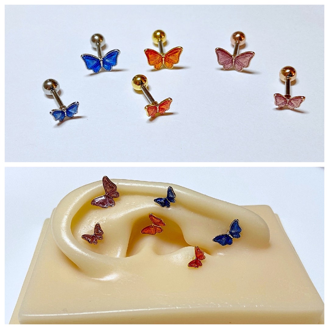 Pink, Blue, and Orange Color Butterfly Ear Cartilage, Conch, Tragus ...