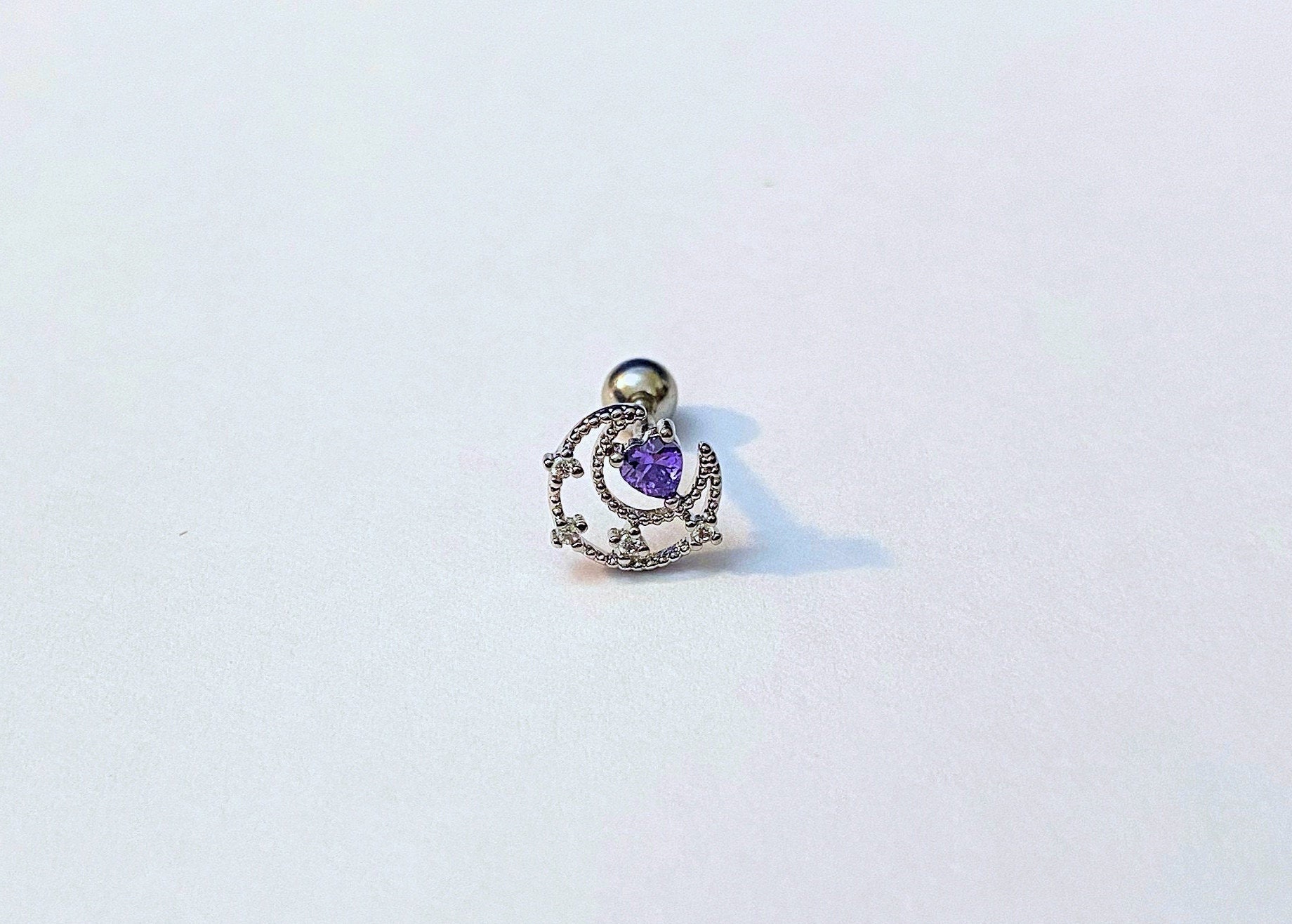 Purple Heart Moon Ear Cartilage, Helix, Earlobe Screw Back Piercing ...