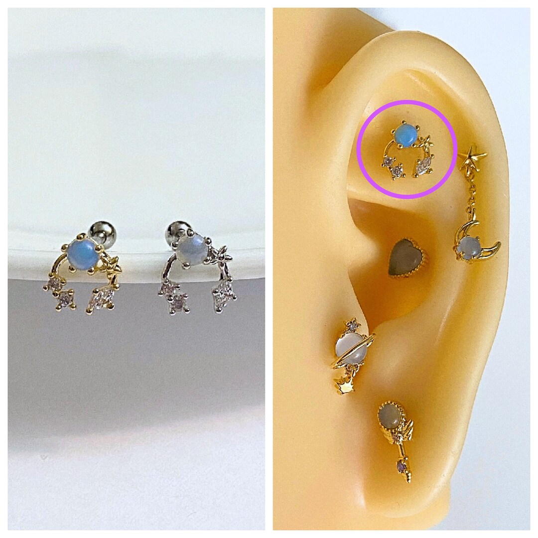 Round Sky Blue Pastel Color C Shape Ear Cartilage, Helix, Conch ...