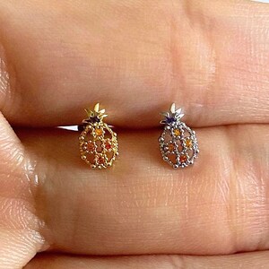 Pineapple Orange Cubic Zirconia Ear Cartilage, Helix, Conch, Tragus, Earlobe Earring, 16g Dainty Fruit Screw Back Barbell Piercing image 8