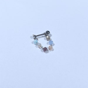 Pendiente de barra con rosca para piercing en el lóbulo, cartílago de la oreja, caracola, cristal multicolor pastel de 16 g