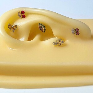 Pineapple Orange Cubic Zirconia Ear Cartilage, Helix, Conch, Tragus, Earlobe Earring, 16g Dainty Fruit Screw Back Barbell Piercing image 9