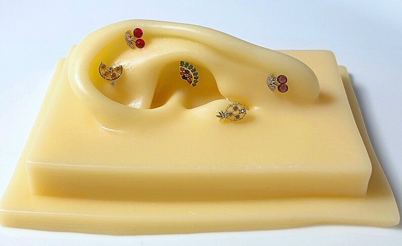 Pineapple Orange Cubic Zirconia Ear Cartilage, Helix, Conch, Tragus, Earlobe Earring, 16g Dainty Fruit Screw Back Barbell Piercing image 9