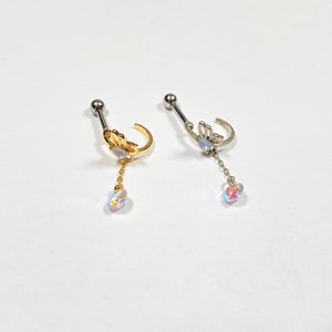 16g halve hoepel vlindervleugels zilver en goud kleur AB CZ bungelen linker oorkraakbeen, Helix piercing, schroef terug oorbel
