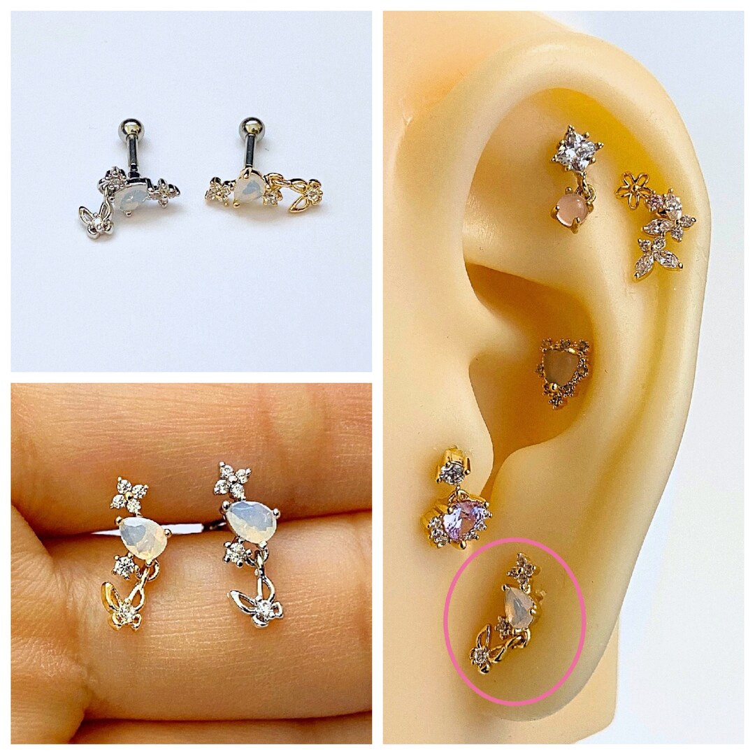 16g Pastel Light Blue Dangle Small Butterfly Gold and Silver Color Ear ...