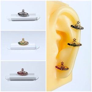 16g Planet Star Spaceship Silver, Gold, Rose Gold Color Ear Cartilage, Helix, Earlobe Screw Back Earring