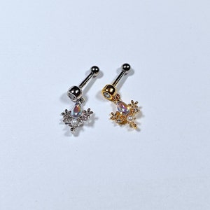 16g, 20g AB Cubic Zirconia Waterdrop Kleine Bloemen Zilver en Goud Kleur Dangle Ear Kraakbeen, Helix, Oorlel Schroef Terug Oorbel
